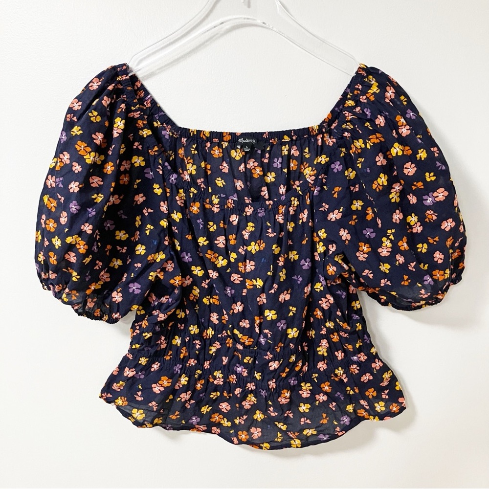 Madewell | Blue Smocked Aloha Floral Cropped Top L Boho Coquette Girl Spring